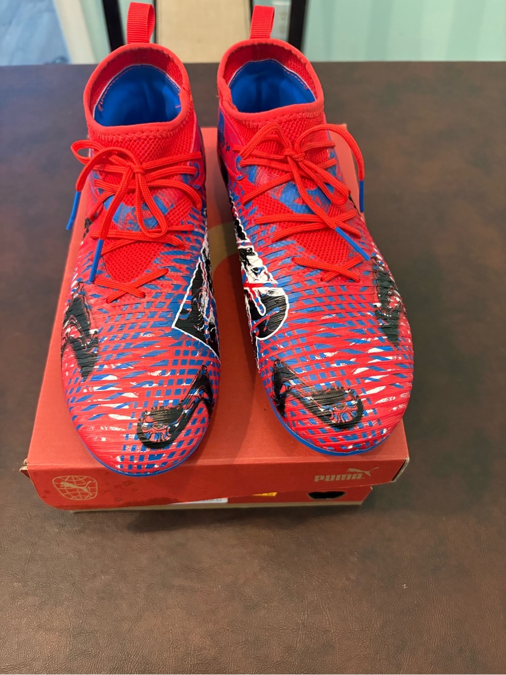 Puma Future 8 Match Red and Blue Patterned Athletic Cleats - New Never Worn